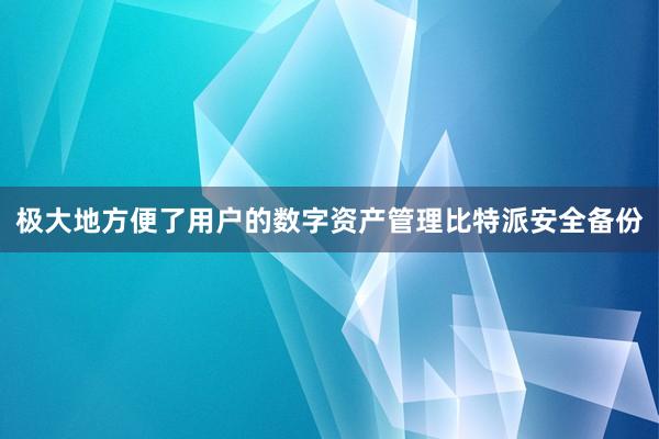 极大地方便了用户的数字资产管理比特派安全备份