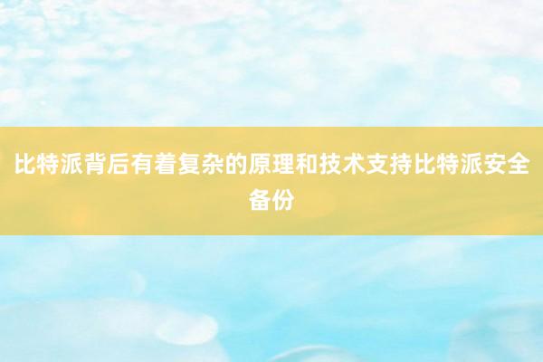 比特派背后有着复杂的原理和技术支持比特派安全备份