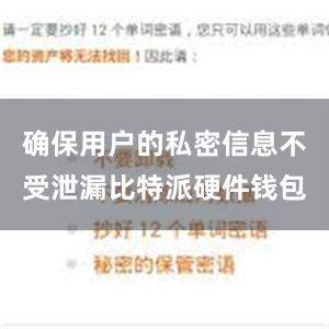 确保用户的私密信息不受泄漏比特派硬件钱包